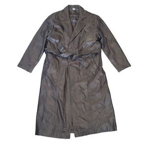 Vintage L.A. Leather California Trench Coat Fits 2X 50" Belted Dark Brown